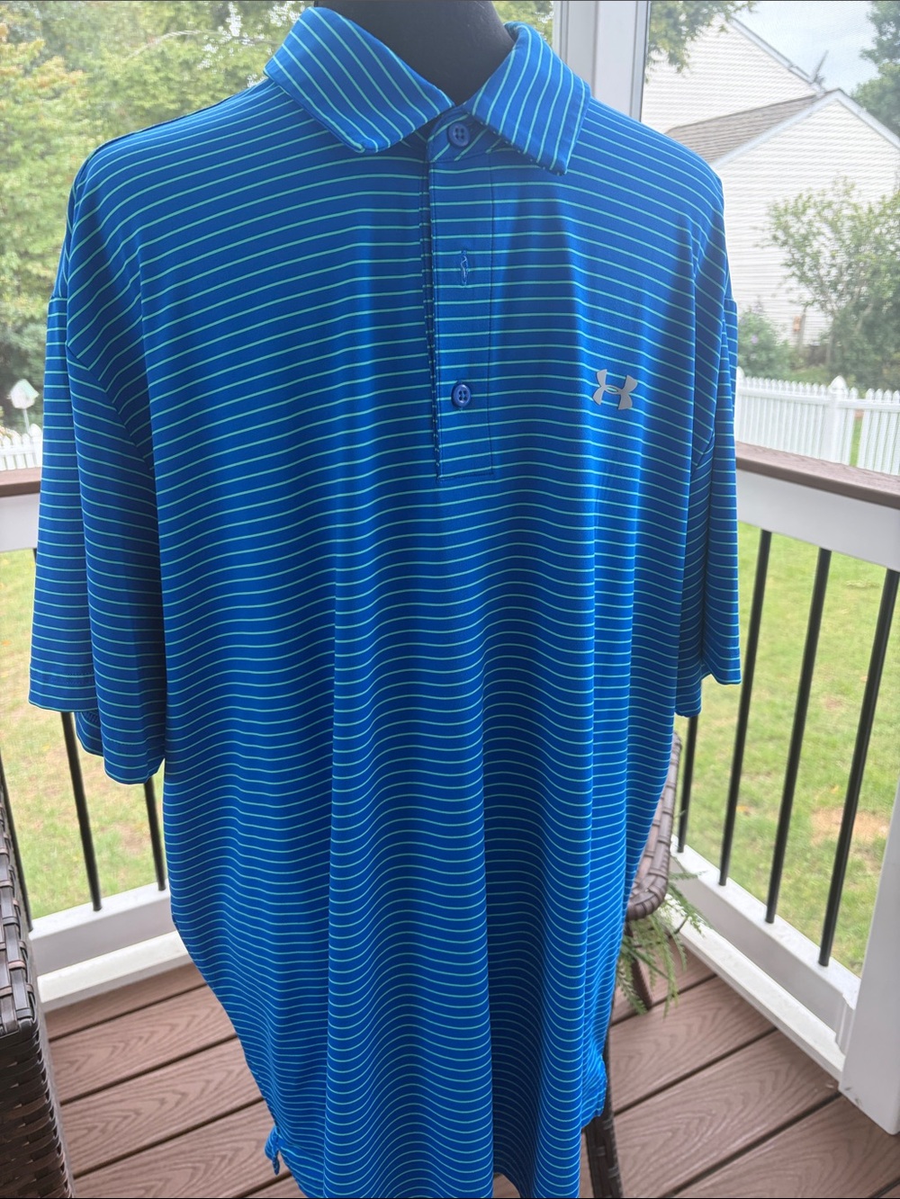 Under Armour Men's Bright Blue Striped Performance Polo